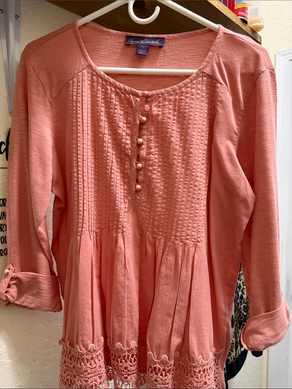 Gloria Vanderbilt Coral Pintuck Tunic with Crochet Hem